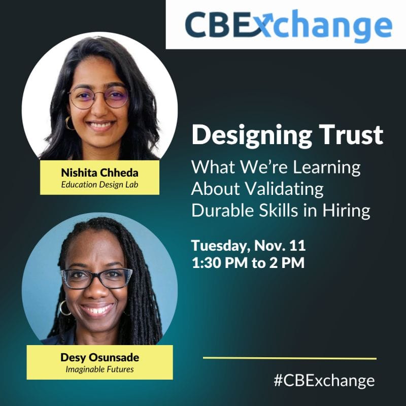 CBExchange 2025 session graphic for Designing Trust, featuring headshots of Nishita Chheda and Desy Osunsade